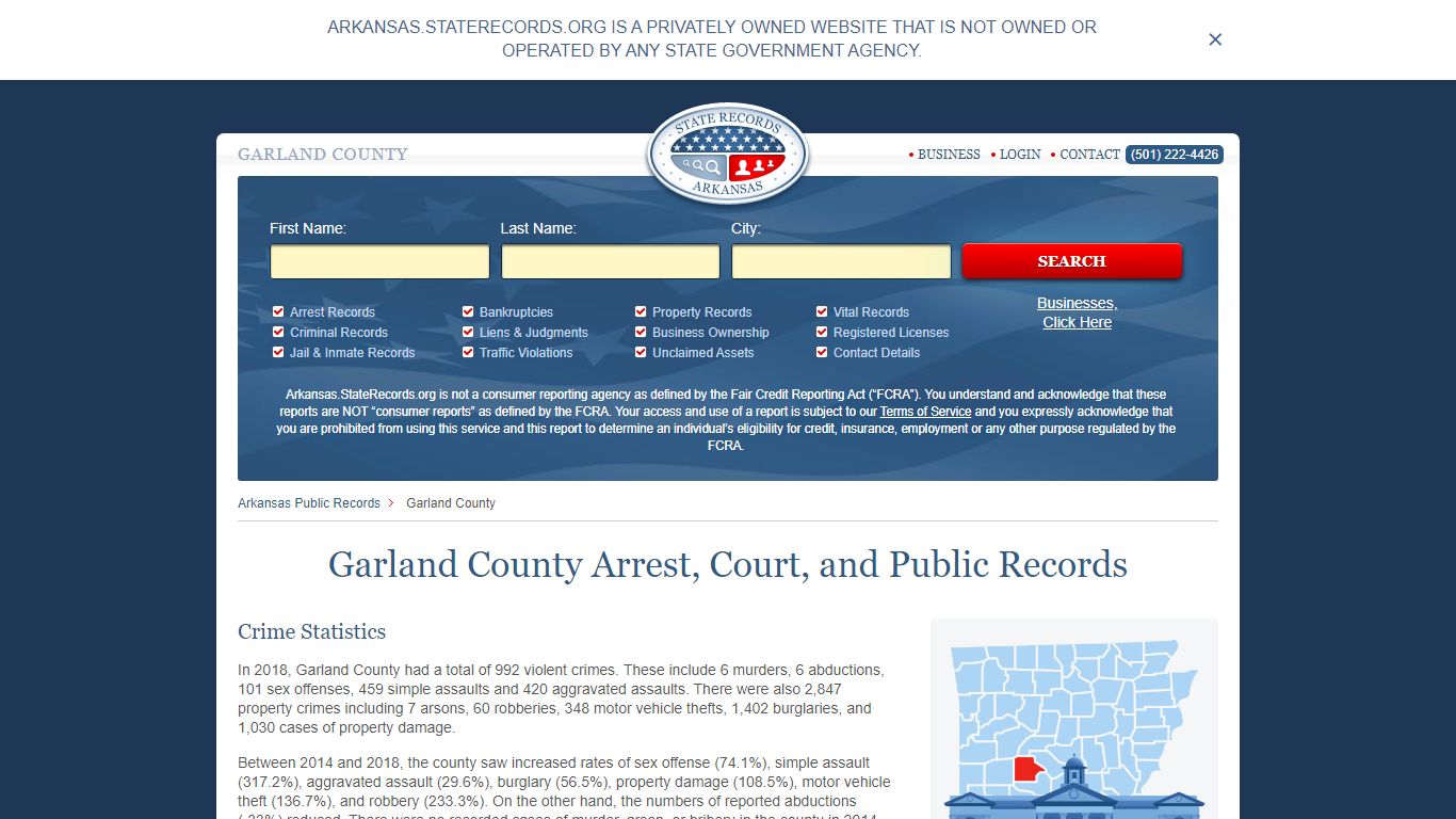 Garland County Arrest, Court, and Public Records